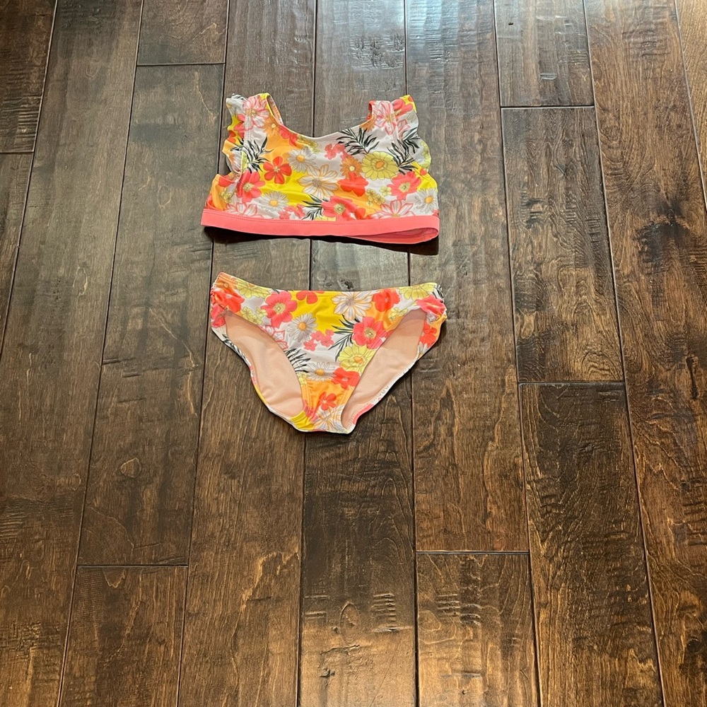Floral Bikini Set with Pink and Orange Accents